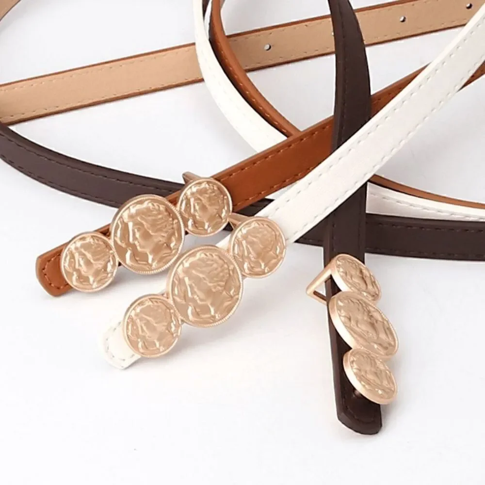 Ladies Fashionable Coin Brown Skinny Belt